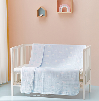 21秋婴儿六层提花纱布被  蓝色云朵