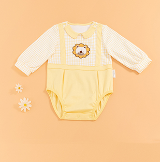 21秋婴儿针织假两件爬爬服  小黄格