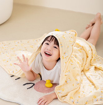 21秋六层连帽纱布浴巾