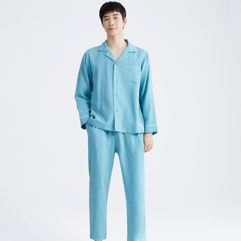 男士水洗纱布家居套装