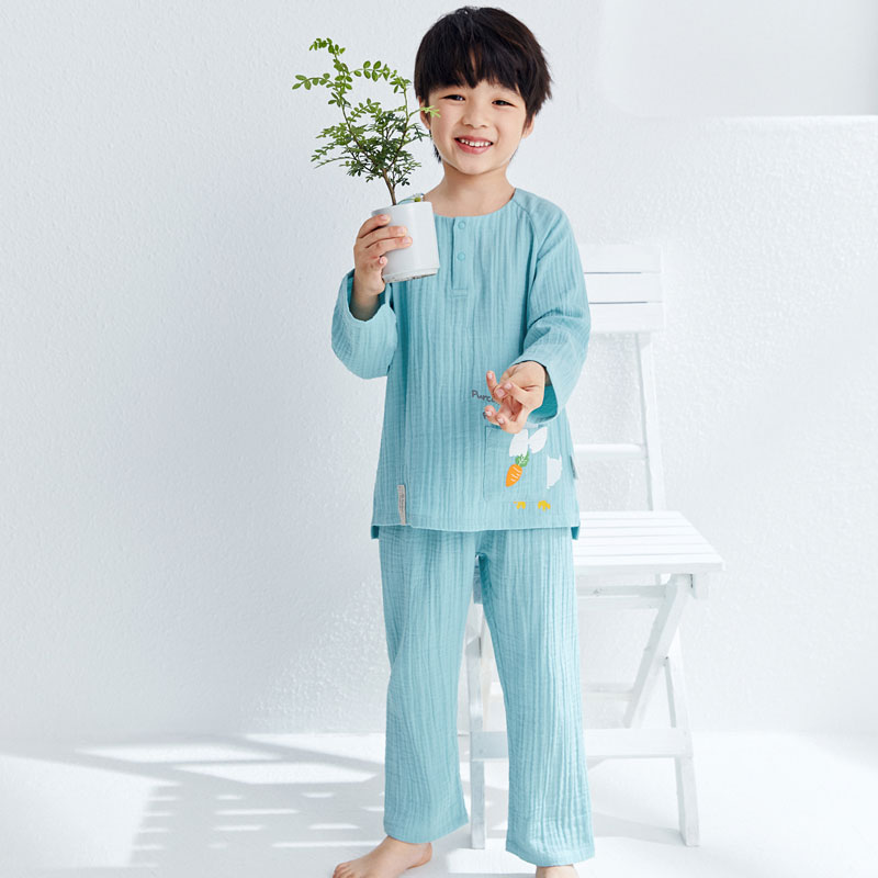 男童水洗纱布家居套装