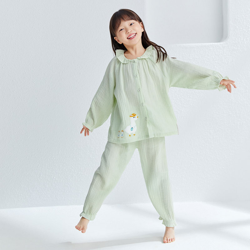 女童水洗纱布家居套装