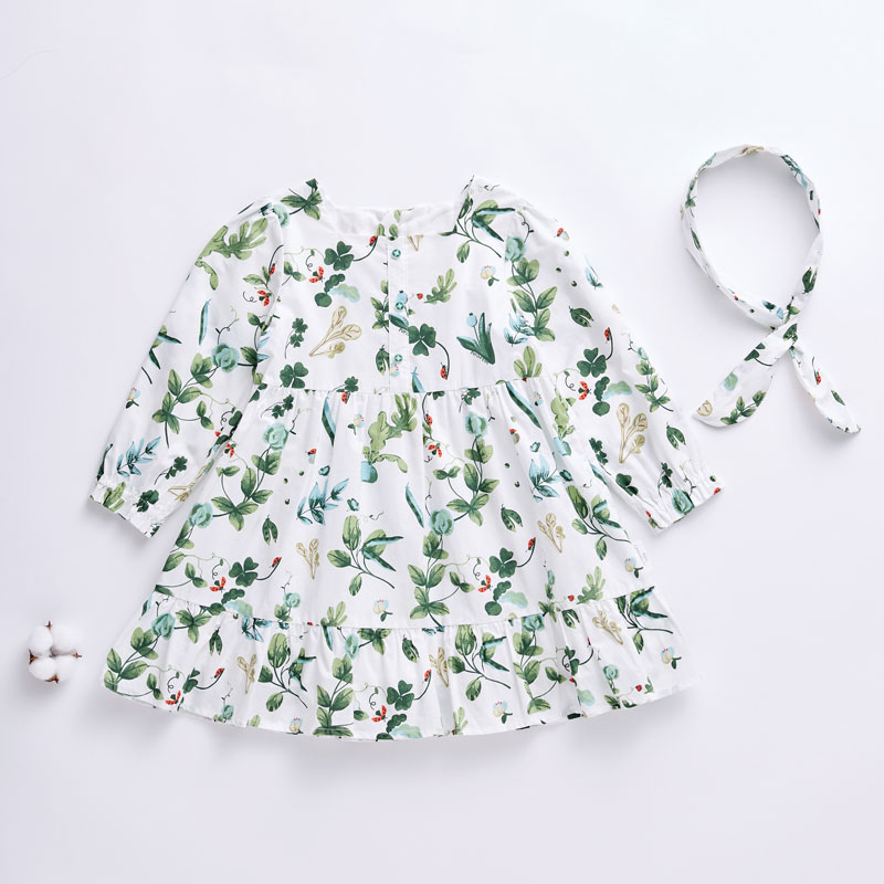 女童梭织长袖连衣裙,春意园丁